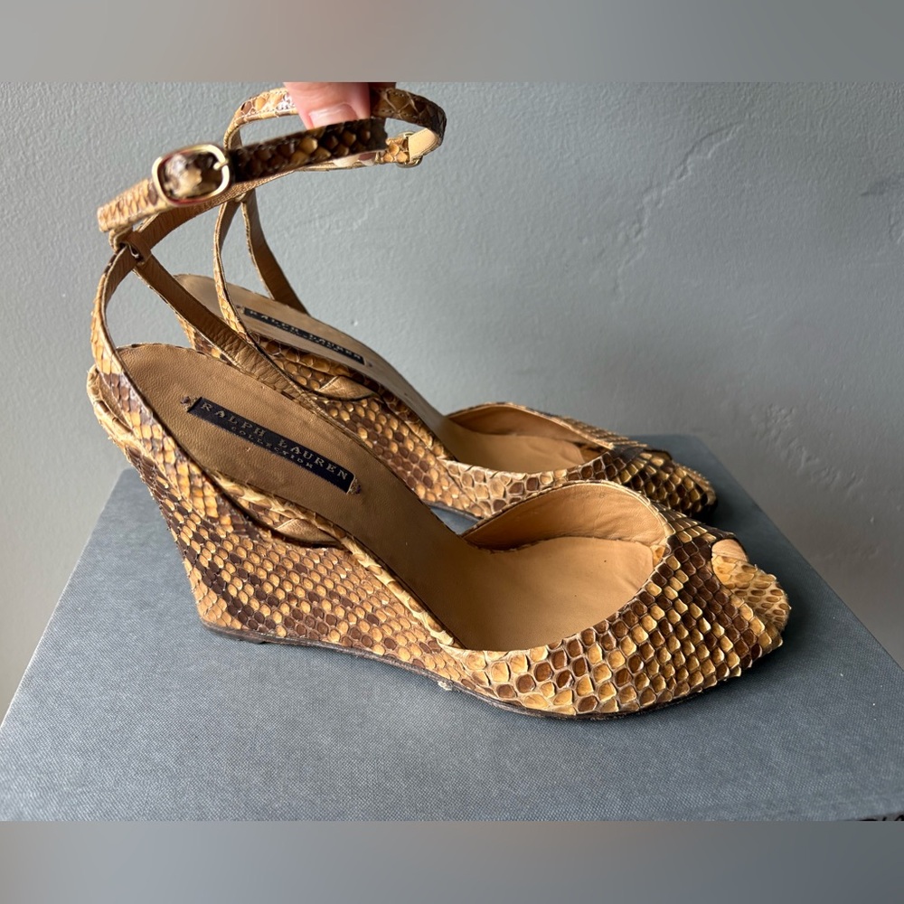 Ralph Lauren Collection Python Peep-Toe Wedge Wit… - image 2